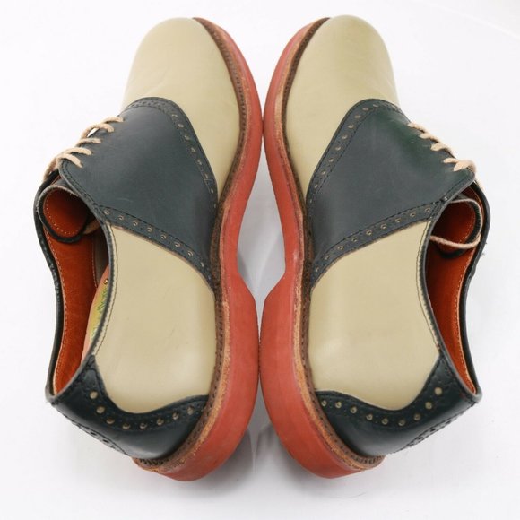 Vintage Cole Haan USA Saddle Oxford Men Size 9.5 D Beige Navy Blue Leather Comfy - Picture 8 of 12